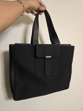 Yves Saint Laurent Black Canvas and Leather Tote